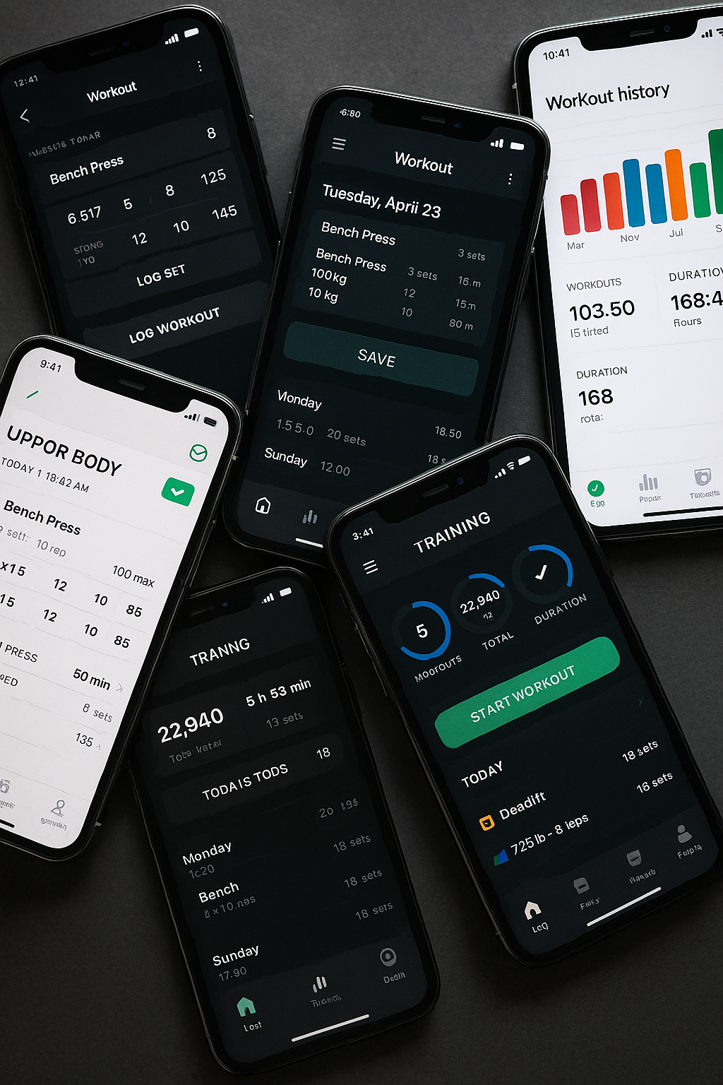 Collage of generic fitness app icons and charts