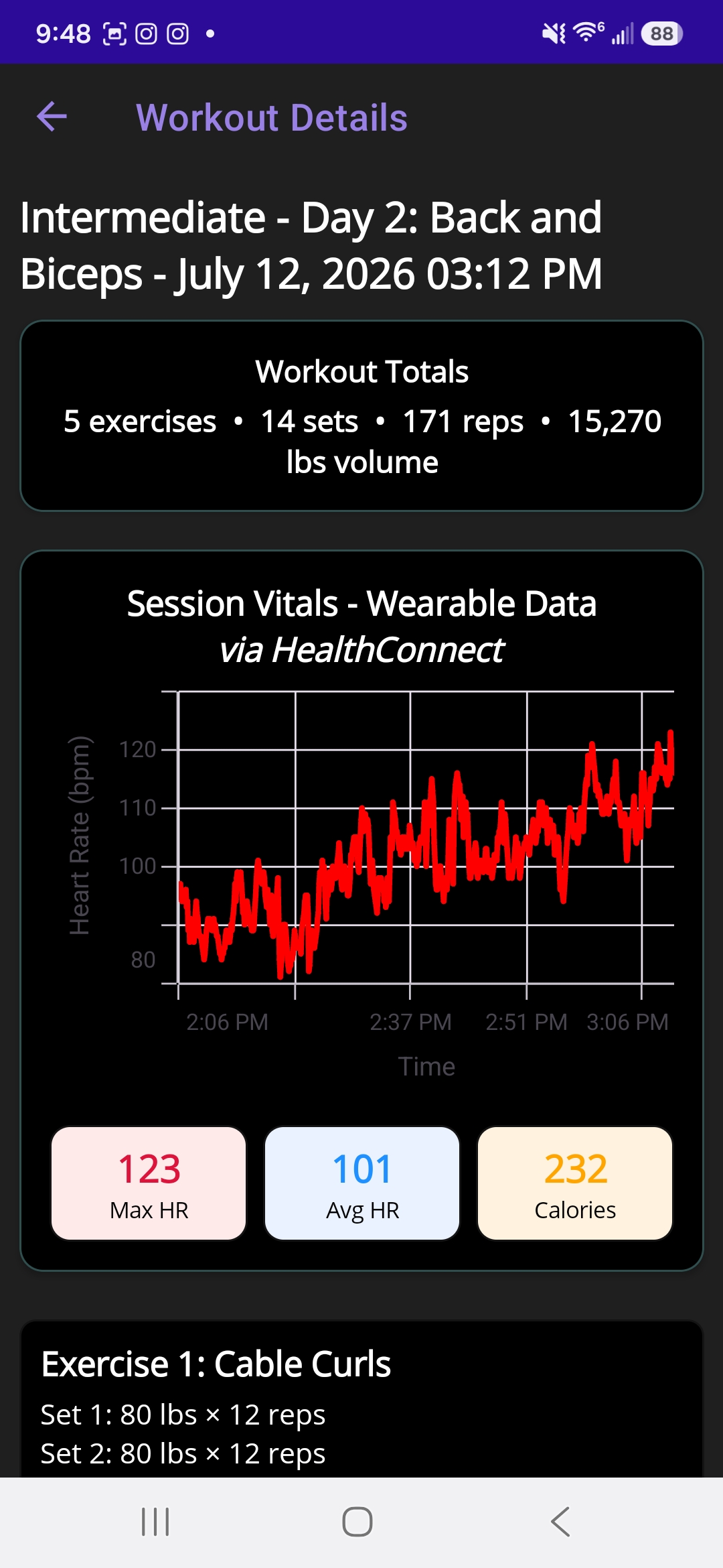 Android Health Connect Workout Details