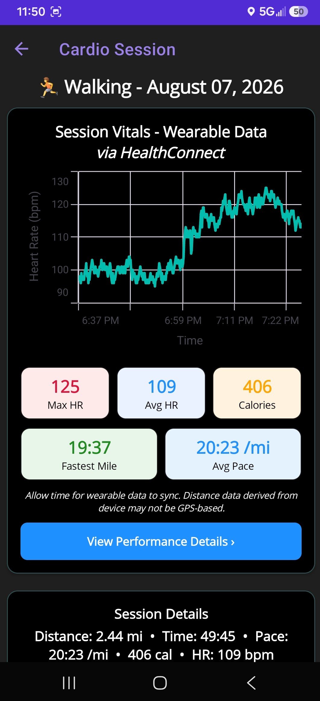 Android Health Connect (or Apple health) Workout Details