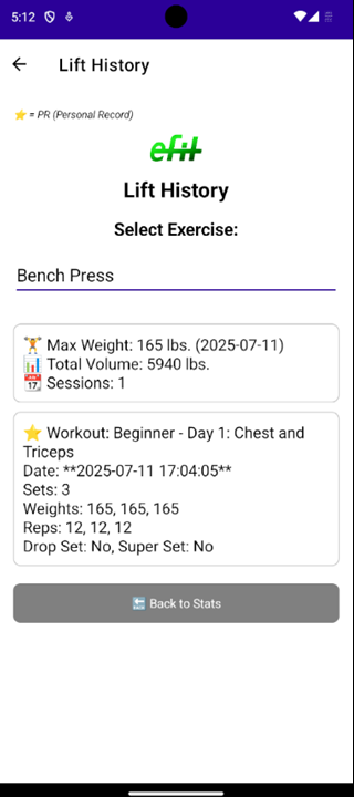 Lift History Screenshot